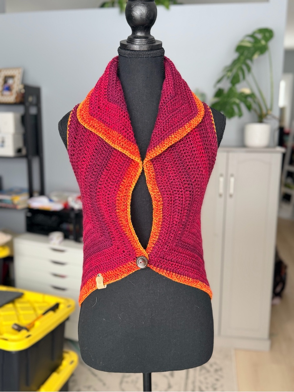 Handcrafted Burgundy & Orange Crochet Vest Shrug